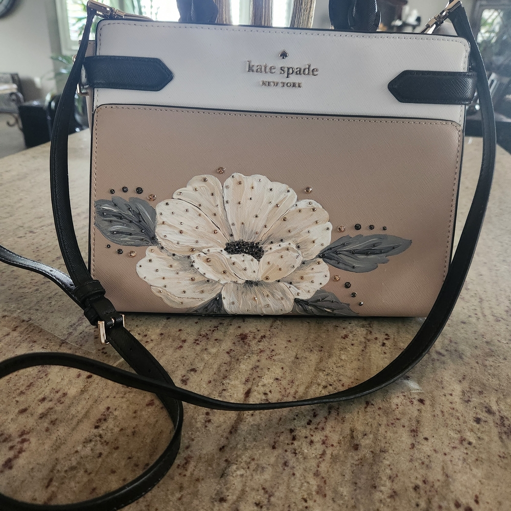 Kate Spade Black and Cream Floral Crossbody Bag
